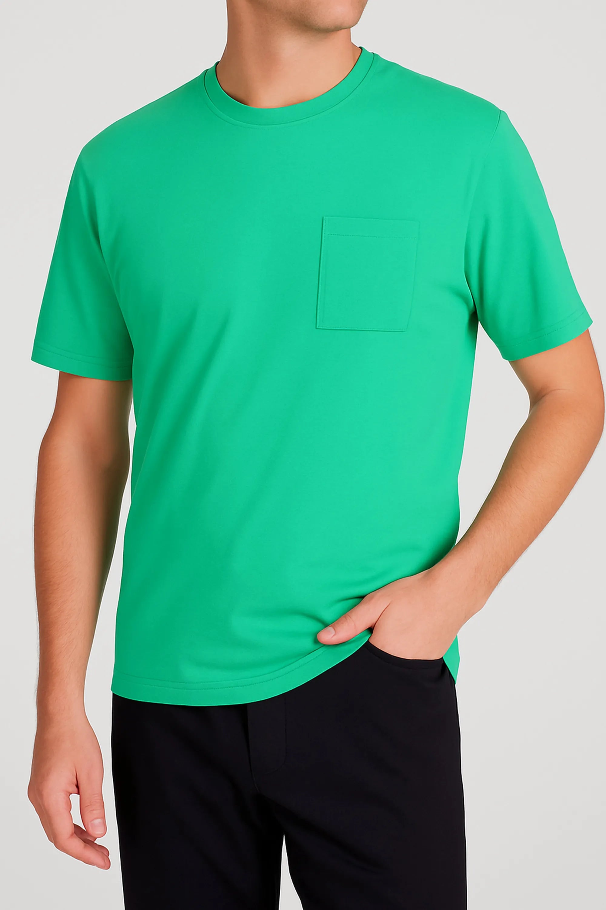 Lebhafte grüne Herren T-Shirt Mio x Mia Premium Cotton TENCEL Modal Mix Match mit Brusttasche