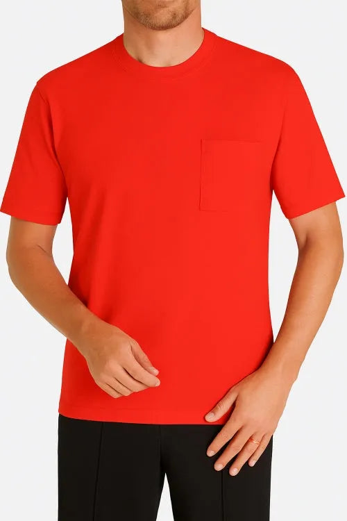 Helles rotes Herren T-Shirt Mio x Mia Premium Cotton TENCEL Modal Kurzarm mit Brusttasche