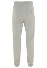 Hellgraue Jogginghose mit elastischem Bund und Kordelzug, mit einem kleinen gestickten Logo auf dem linken Bein.