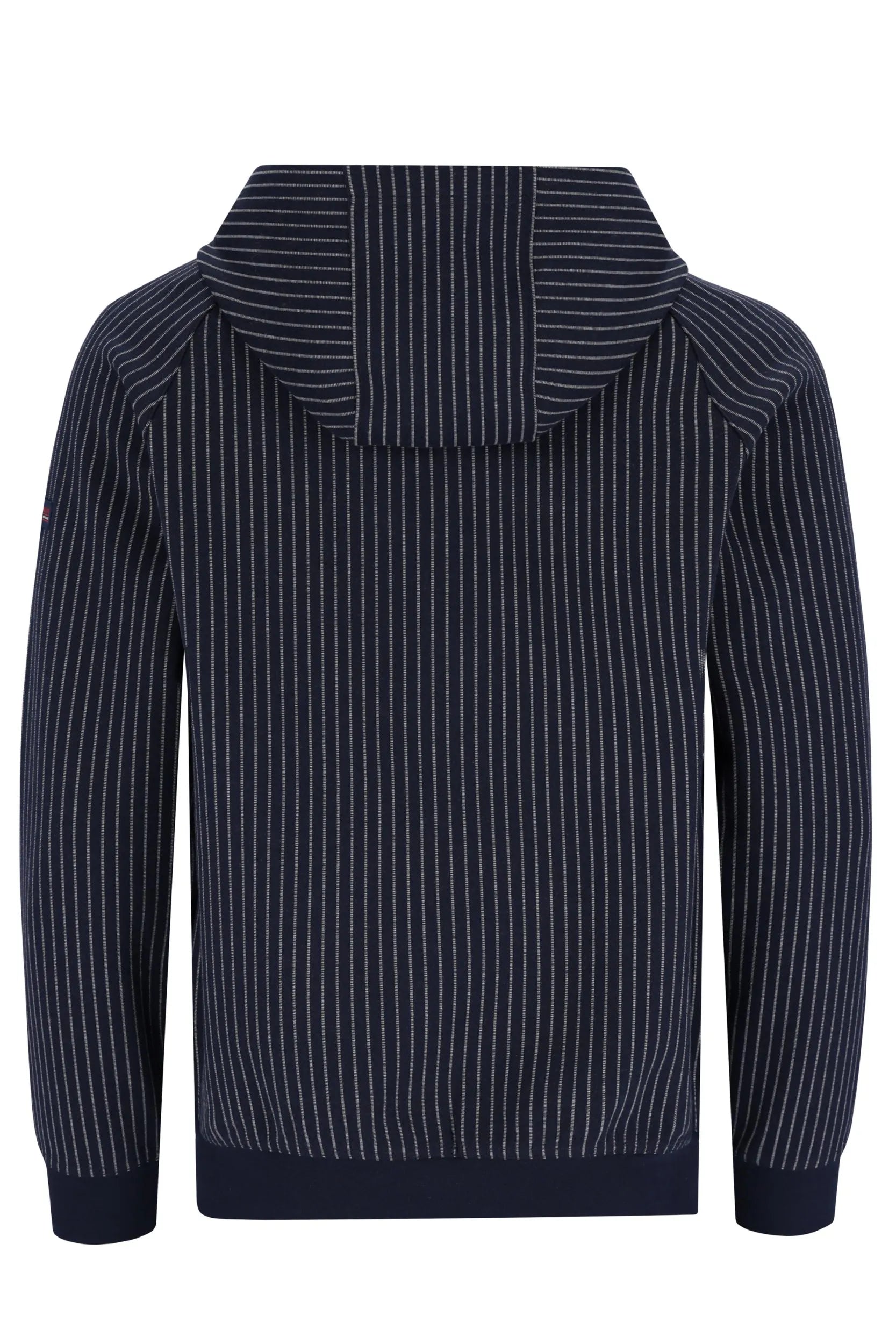 Marineblau-weiß gestreifter Hoodie mit Kapuze.