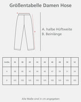 Eine Größentabelle für Damenhosen.