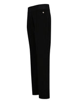 Schwarze Stretch-Hosen mit Knopfdetail am Bund.