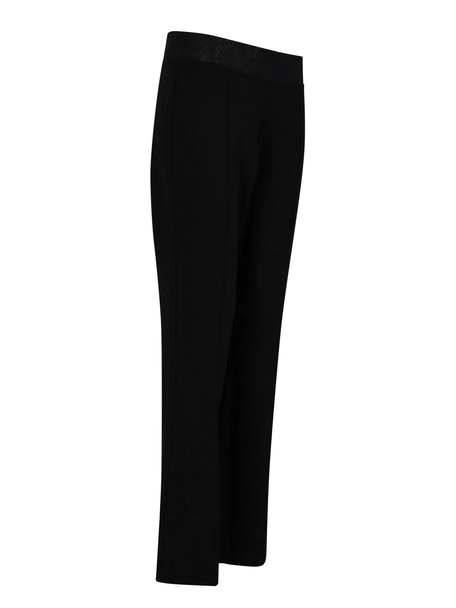 Schwarze Stretch-Hosen mit hohem Bund und geradem Beinschnitt.