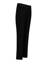 Schwarze Stretch-Hosen mit hohem Bund und geradem Beinschnitt.