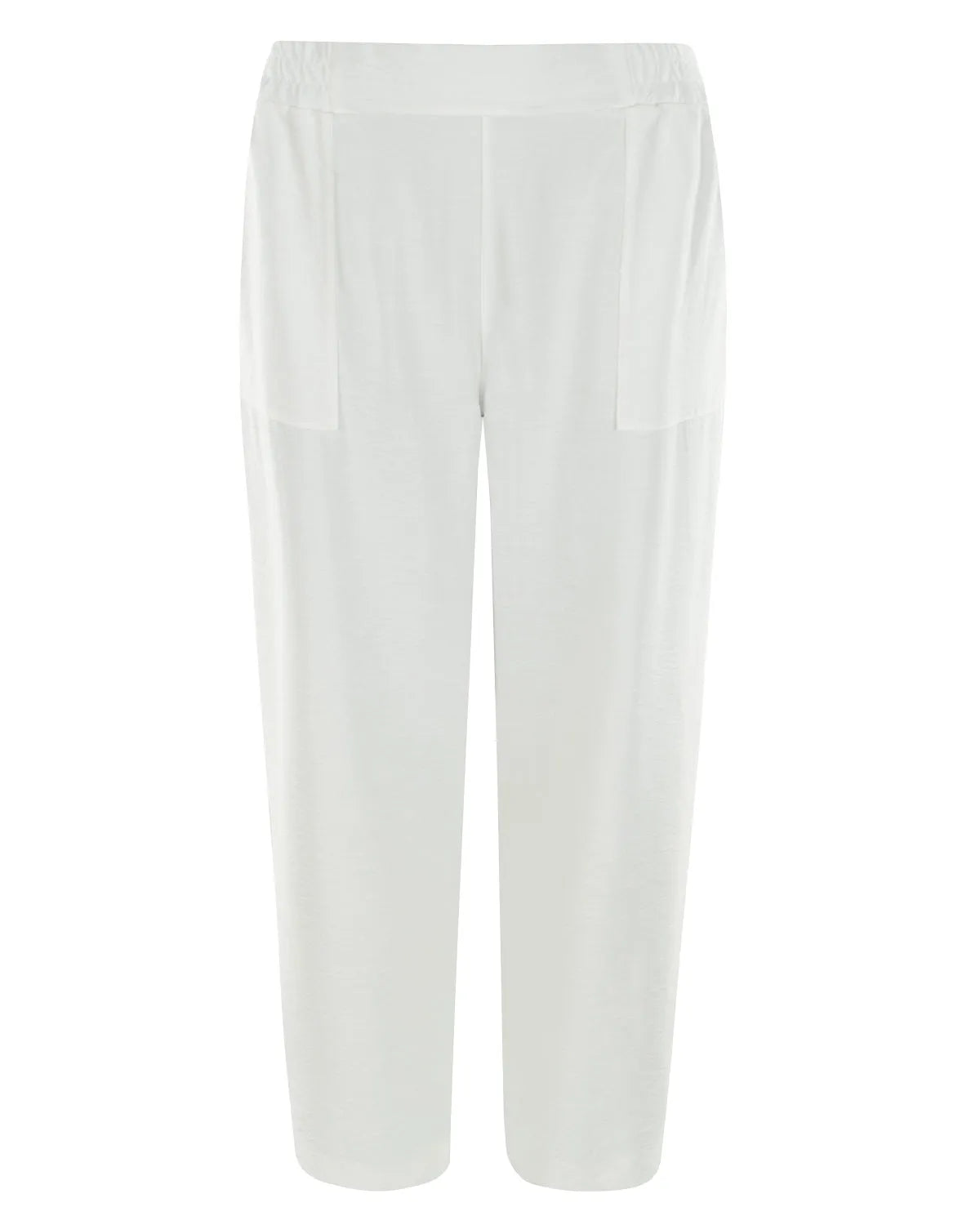Weiße verkürzte Seidenhose mit hoher Taille und geradem Bein.