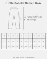 Größentabelle für Damenhosen.