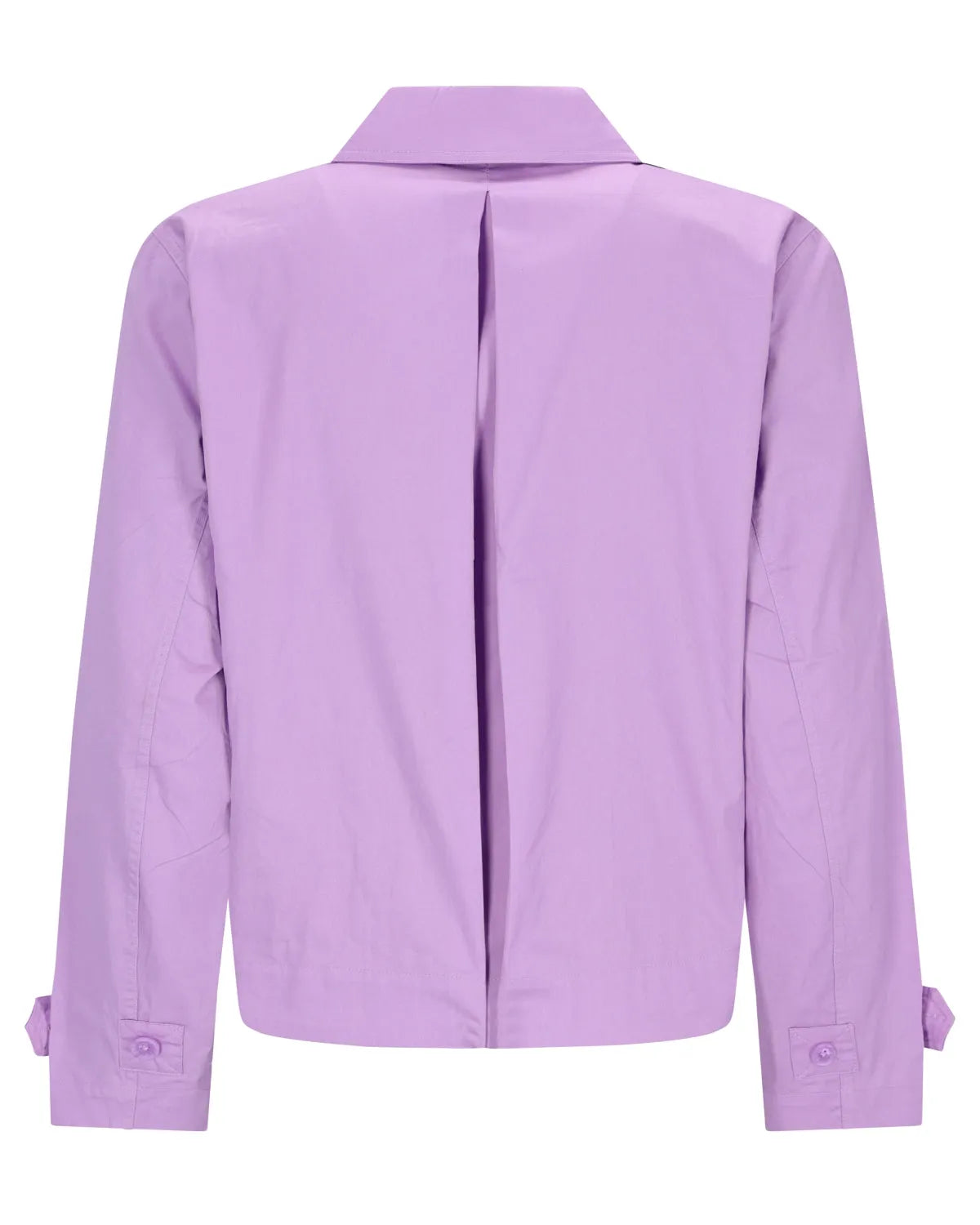 Lavendelfarbene Seidenbluse mit Fliegendetail am Rücken.