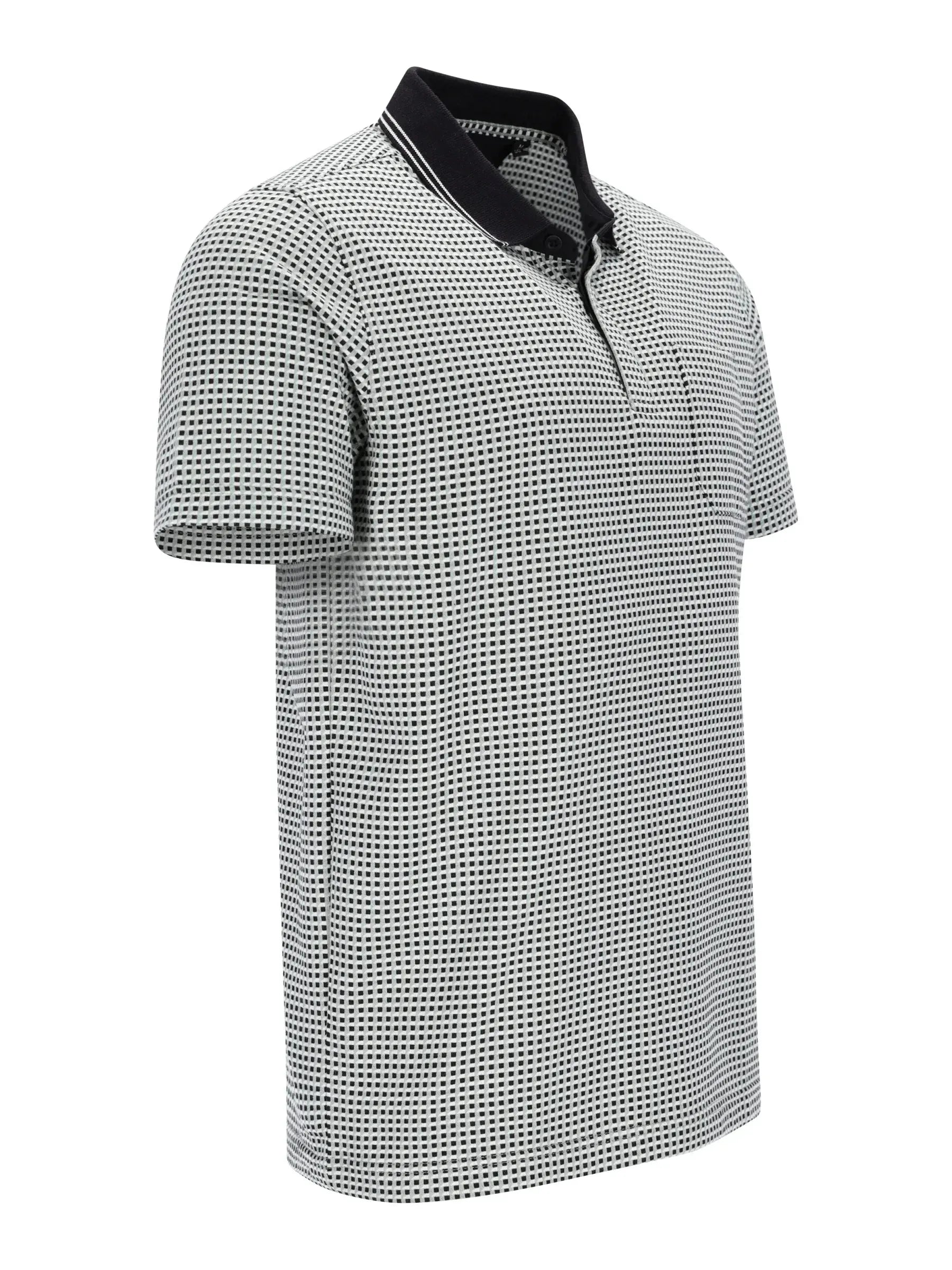 Schwarzes-weißes Jacquard-Polo kurzarm mit schwarzem Kragen, Stay Fresh