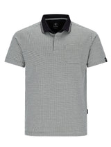 Jacquardpolo in Stay Fresh-Qualität: Schwarz-weißes Gittermuster, schwarzer Kragen mit weißem Rand