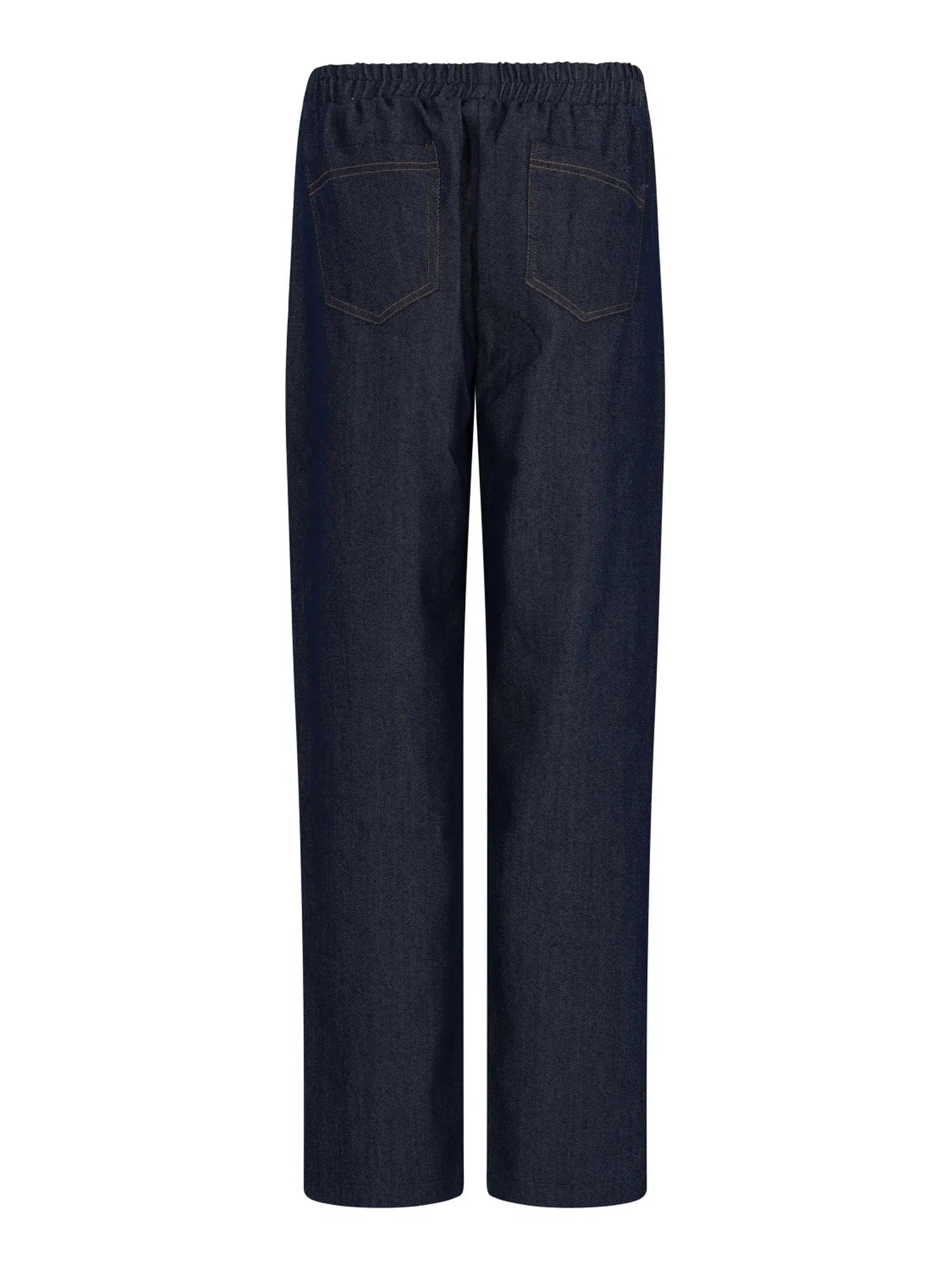 Marineblaue elastische Bundhose mit Taschen und geradem Bein.