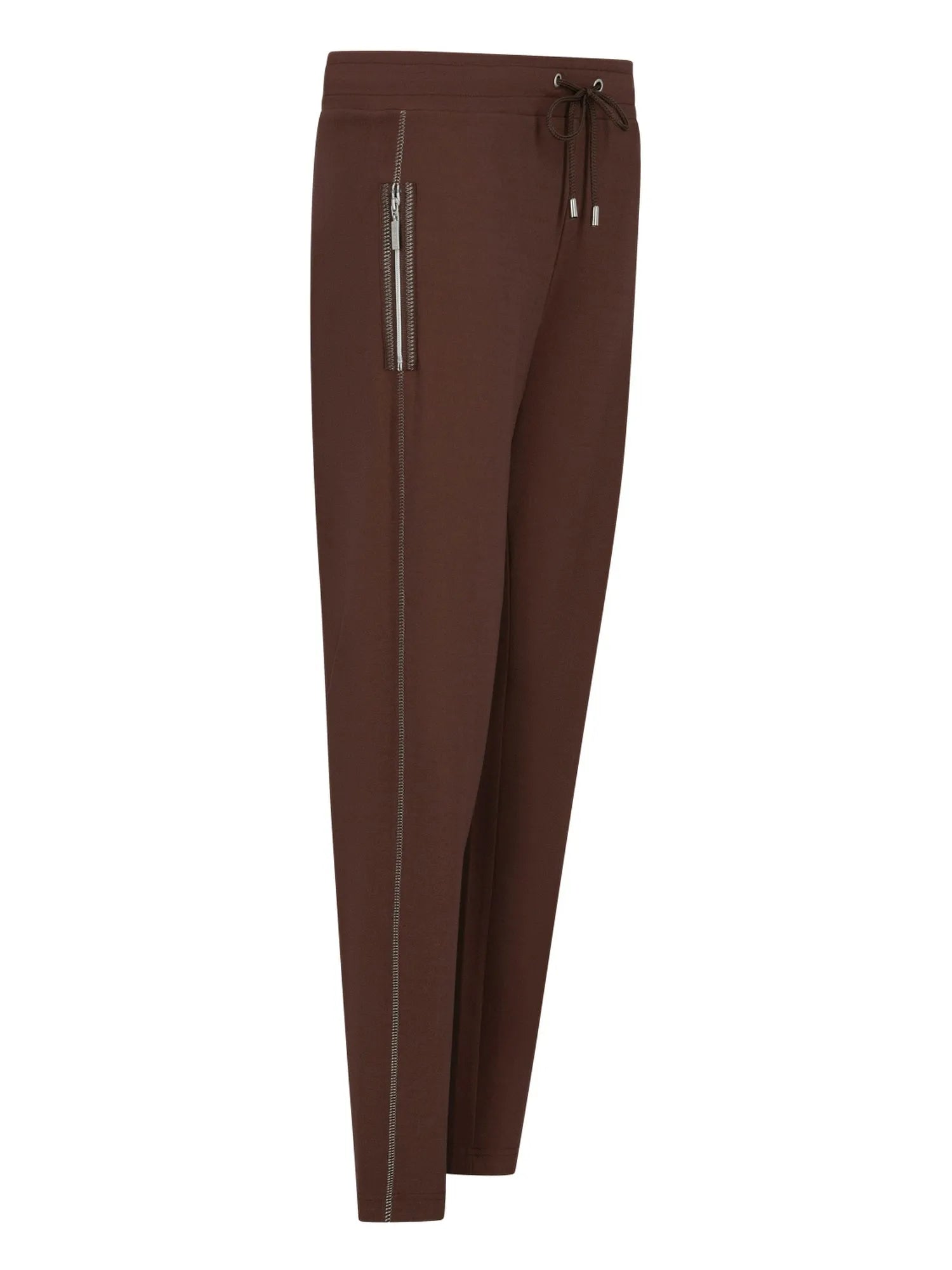 Braune Slim-Fit-Hosen mit Reißverschluss-Details und elastischem Bund.