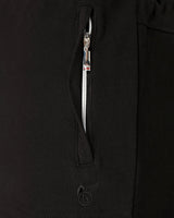 Schwarze Reißverschlussjacke mit silbernem Reißverschluss und Logo.