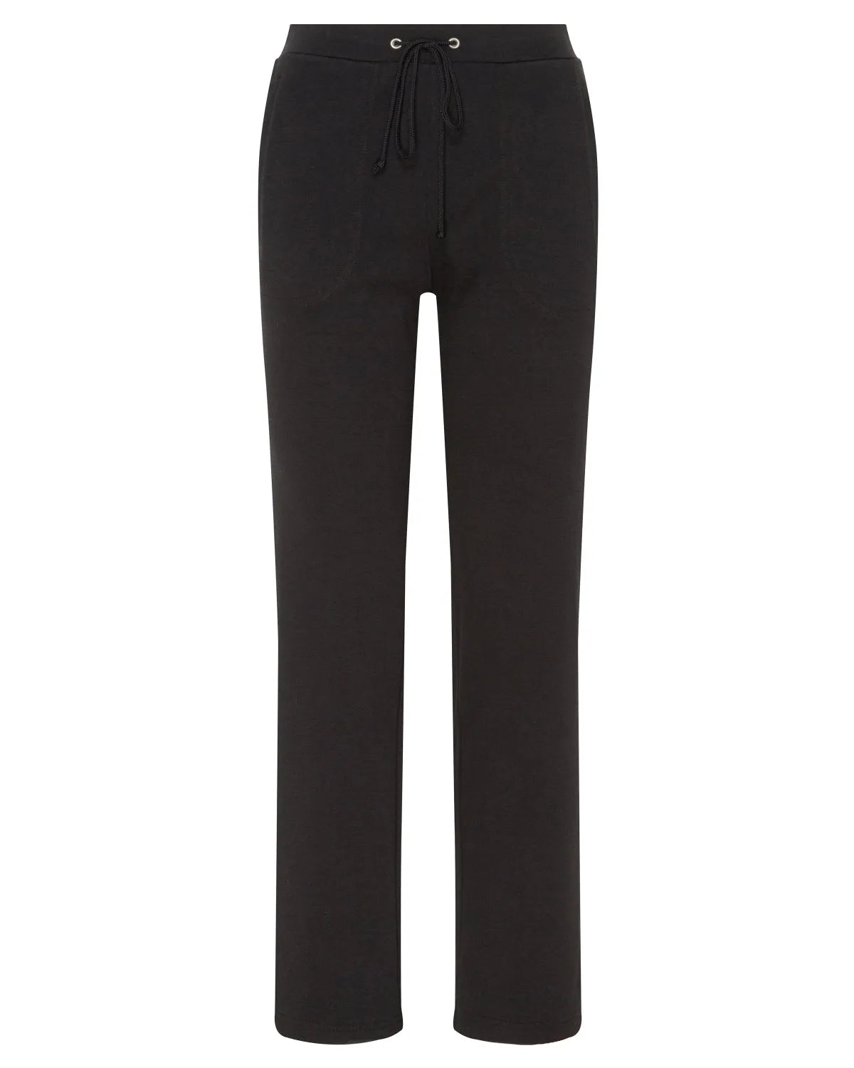Schwarze Schnürbundhose mit elastischem Bund und Seitentaschen.