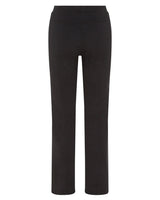 Schwarze dehnbaren Yoga-Hosen mit hohem Bund und geradem Beinform.