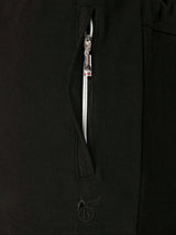 Schwarze Reißverschlussjacke mit silbernem Reißverschluss und Logo.