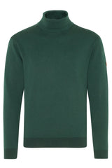 Waldgrüner Rollkragenpullover mit gerippten Bündchen und Saum.