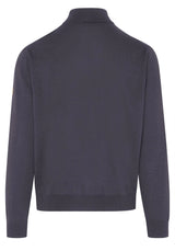 Marineblauer Strickpulli mit Reißverschluss und Kragen.