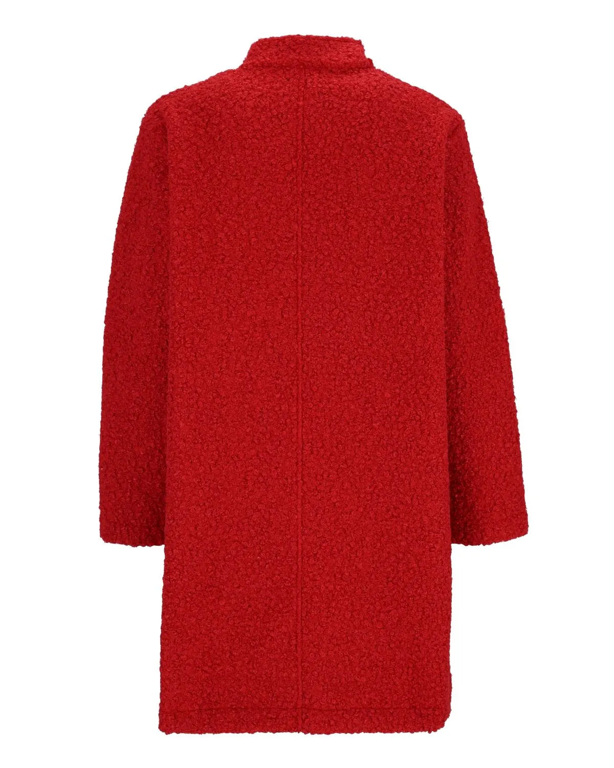 Roter Teddymantel mit langen Ärmeln und Knopfverschluss.