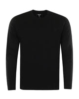 Schwarzes langarmshirt mit rundhals und dezentem logo-stick auf der linken brustseite