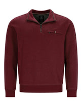 Bordeaux-Farbfarbener Viertelreißverschluss-Sweatshirt mit Kontrastnähten und Taschen-Detail.