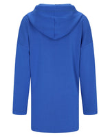 Königsblaue Kapuzenjacke mit Kordelzugverschluss und langen Ärmeln.