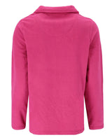 Rosa Kordjacke mit Knopfverschluss und Kragen.