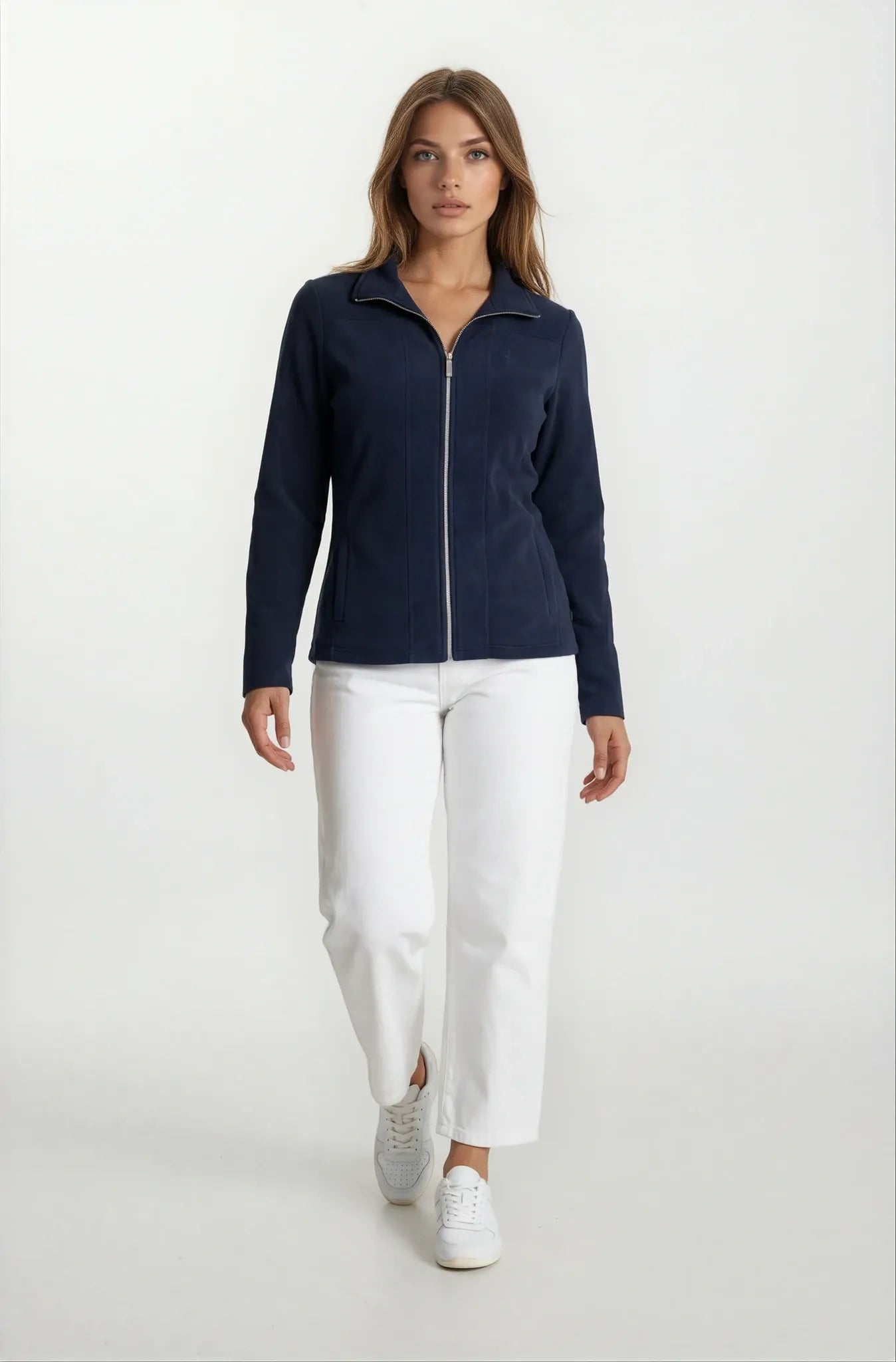 Mikrofleece Jacke navyblau: Reißverschlussjacke mit Rippstruktur