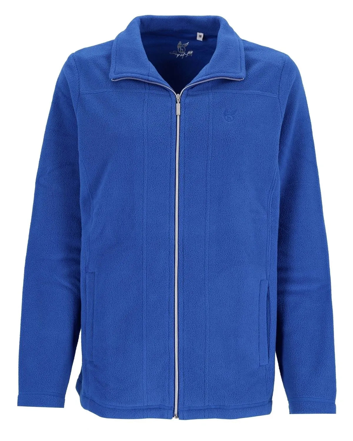 Königsblaue Fleecejacke mit Reißverschluss und Taschen.