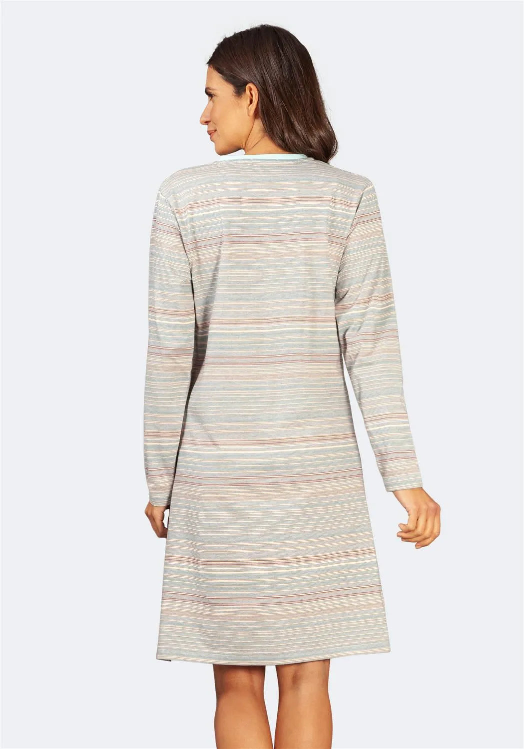 Gestreiftes, langärmeliges Kleid in legerer Passform, mit zarten Pastelltönen und einer lockeren Silhouette.