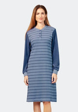 Nachthemd mit Bündchen Klima-Frottee 105 cm, hellblau gestreift, Bündchenärmel