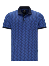 Pikee-Polo allover bedruckt in Stay-Fresh-Qualität, blau mit schwarzem Kragen