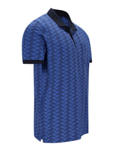 Pikee-Polo allover bedruckt in Stay-Fresh-Qualität, blau gemustert mit schwarzem Kragen und Bündchen