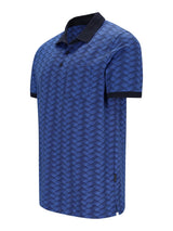 Pikee-Polo allover bedruckt in Stay-Fresh-Qualität, blau gemustert mit schwarzem Kragen und Ärmelbesatz