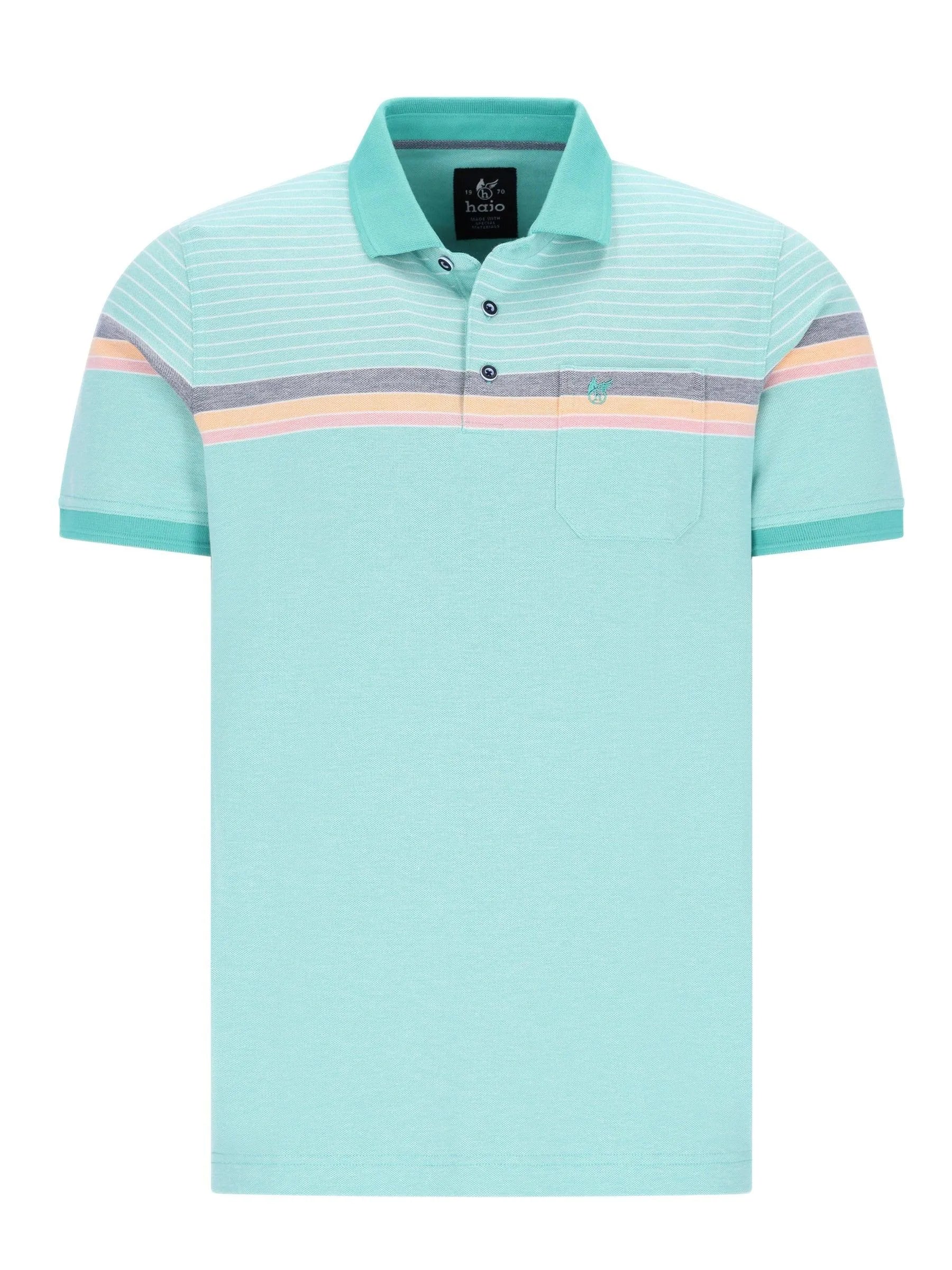 Helles blaues Pikee-Polo Dessinmix mit Streifen in Pastellrosa, Grau und Pfirsich