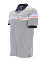 Graue Pikee-Polo Dessinmix mit Navy-Kragen, pastellfarbenem Streifen