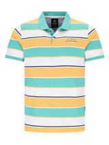 Bunter Pikee-Polo in Garngefärbtem Blockringeldessin allover, teal-gelb-weiß gestreift