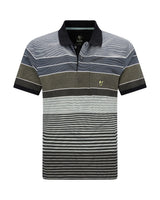 Schwarz-grau gestreiftes Poloshirt mit Fuchs-Logo.