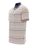 Pikee-Poloshirt in Dreitonoptik mit garngefärbtem Streifen, beige gestreift