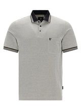 Grauer Dreitonoptik-Poloshirt Pikee mit Borte und Stickerei