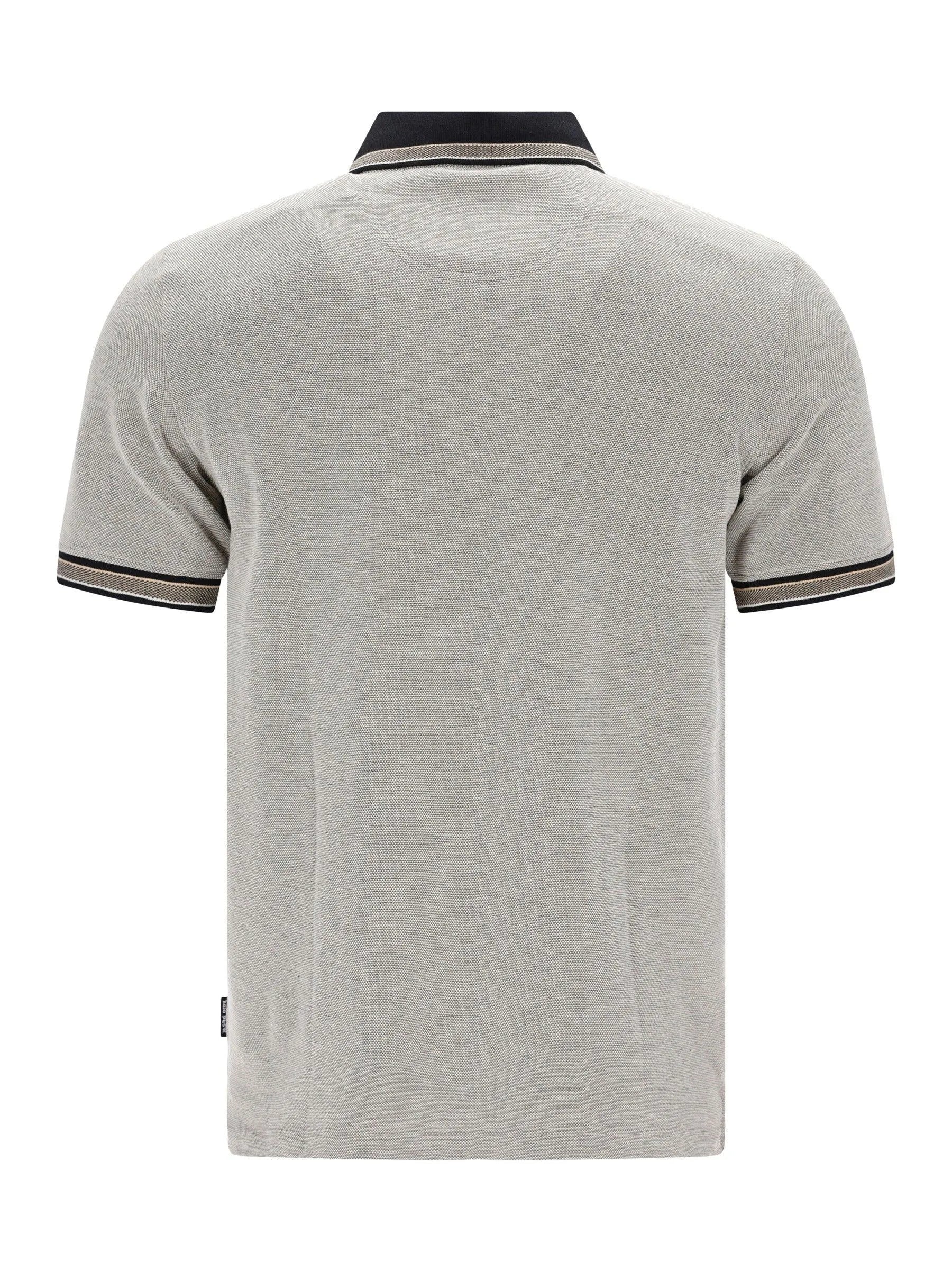 Graue Dreitonoptik-Poloshirt Pikee mit schwarzem Kragen- und Bündchenbesatz