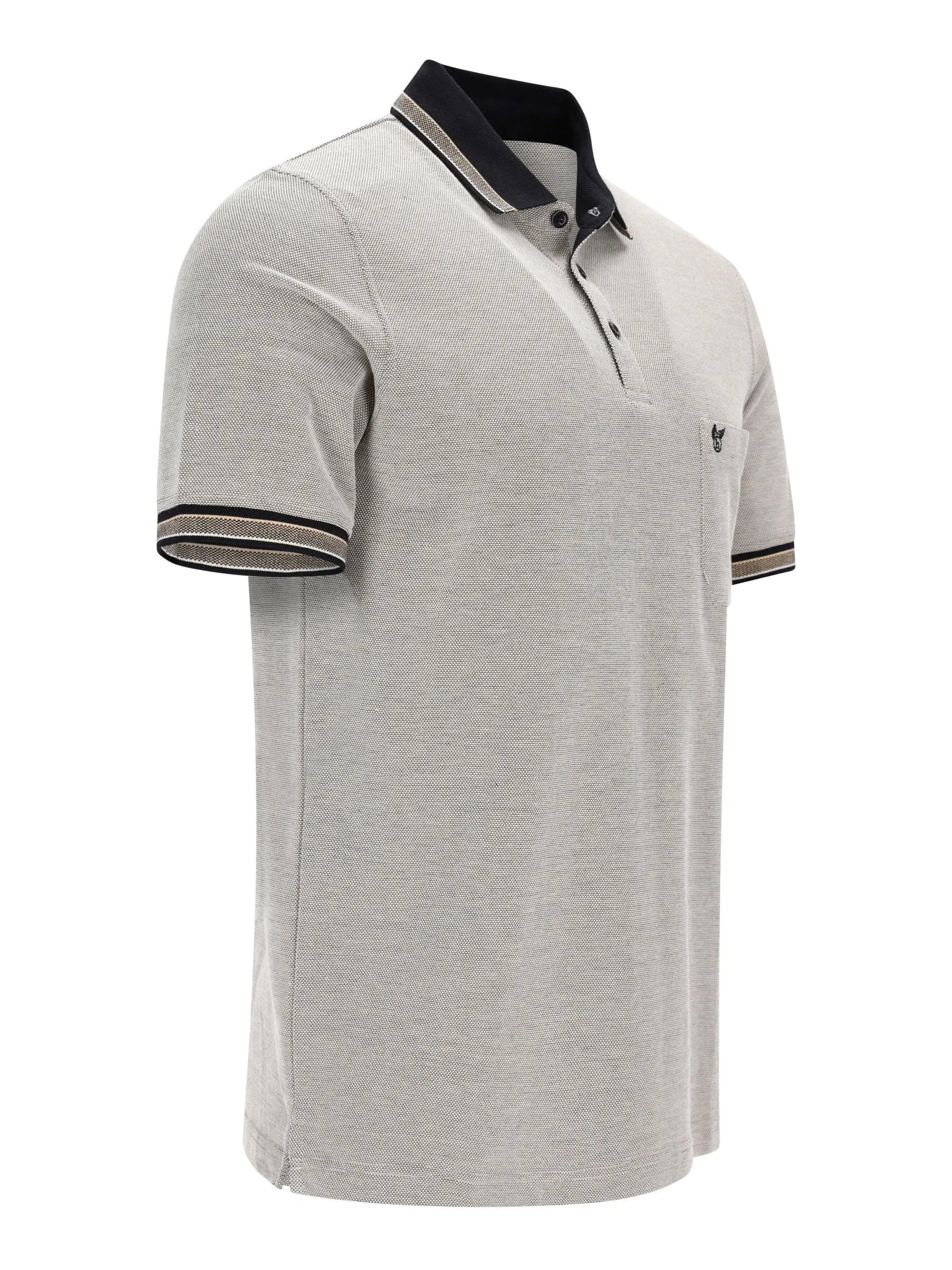 Helles graues Pikee-Poloshirt Dreitonoptik mit Kontrastbesatz und Logo