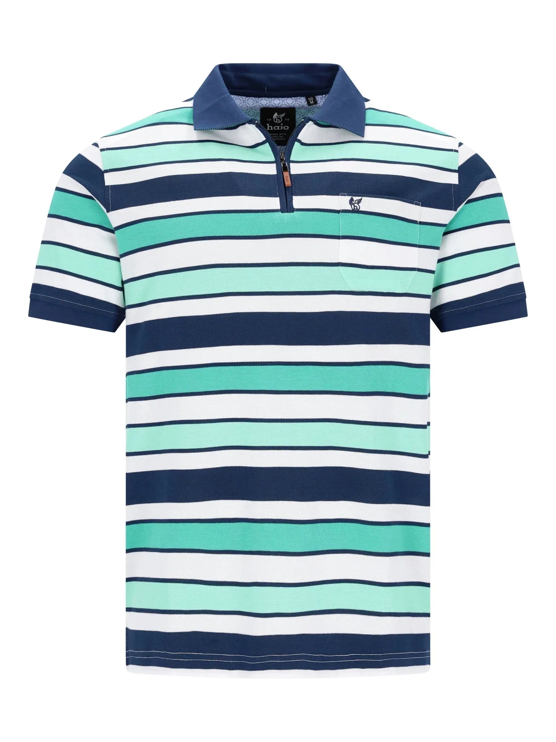 Pikeepolo garngefärbtes Streifendessin allover, navy, weiß, mint, stay fresh