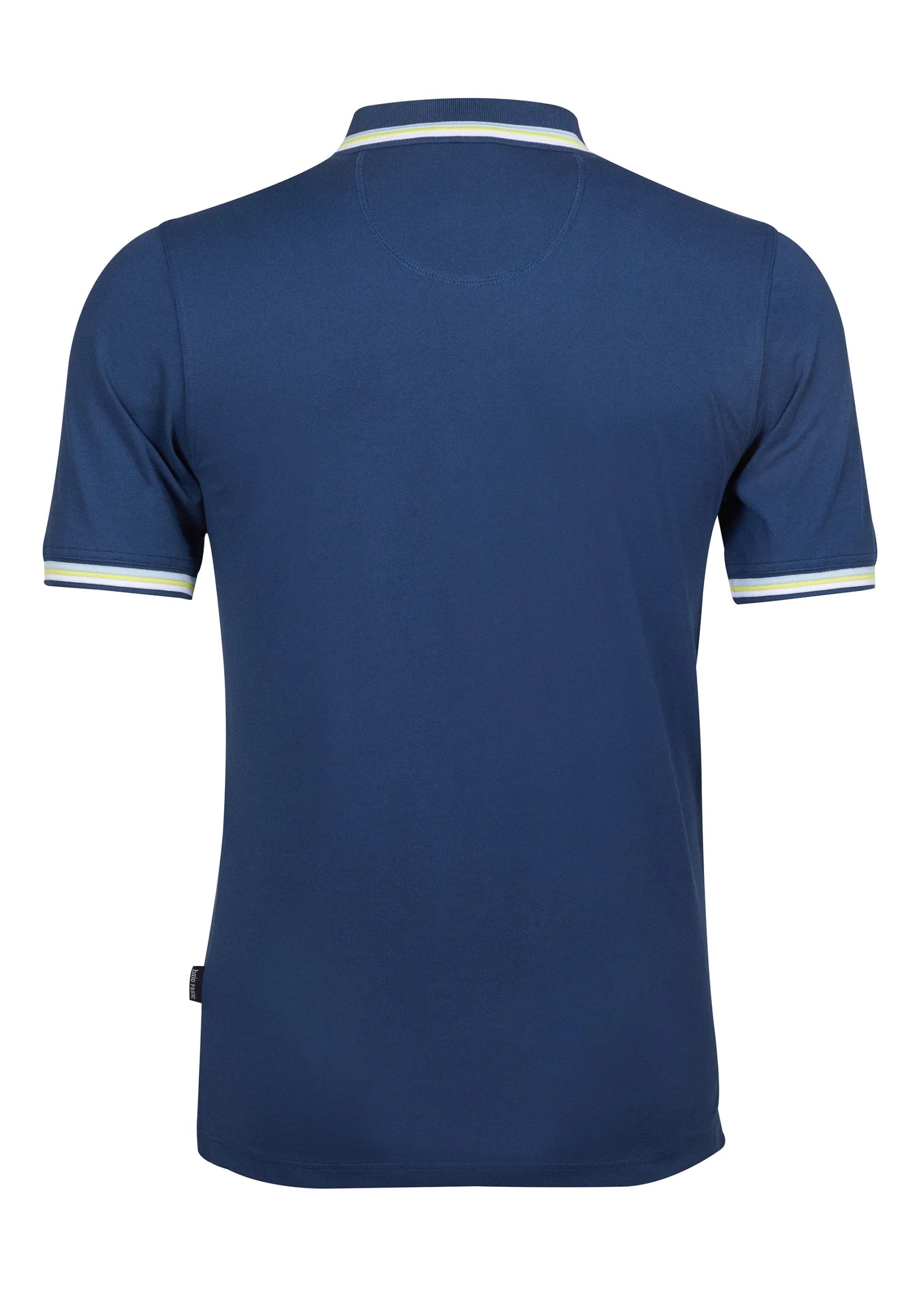 Marineblaues Poloshirt mit weißem Besatz und Kragen, aus Baumwolle.