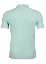Mintgrünes Poloshirt mit kurzen Ärmeln.