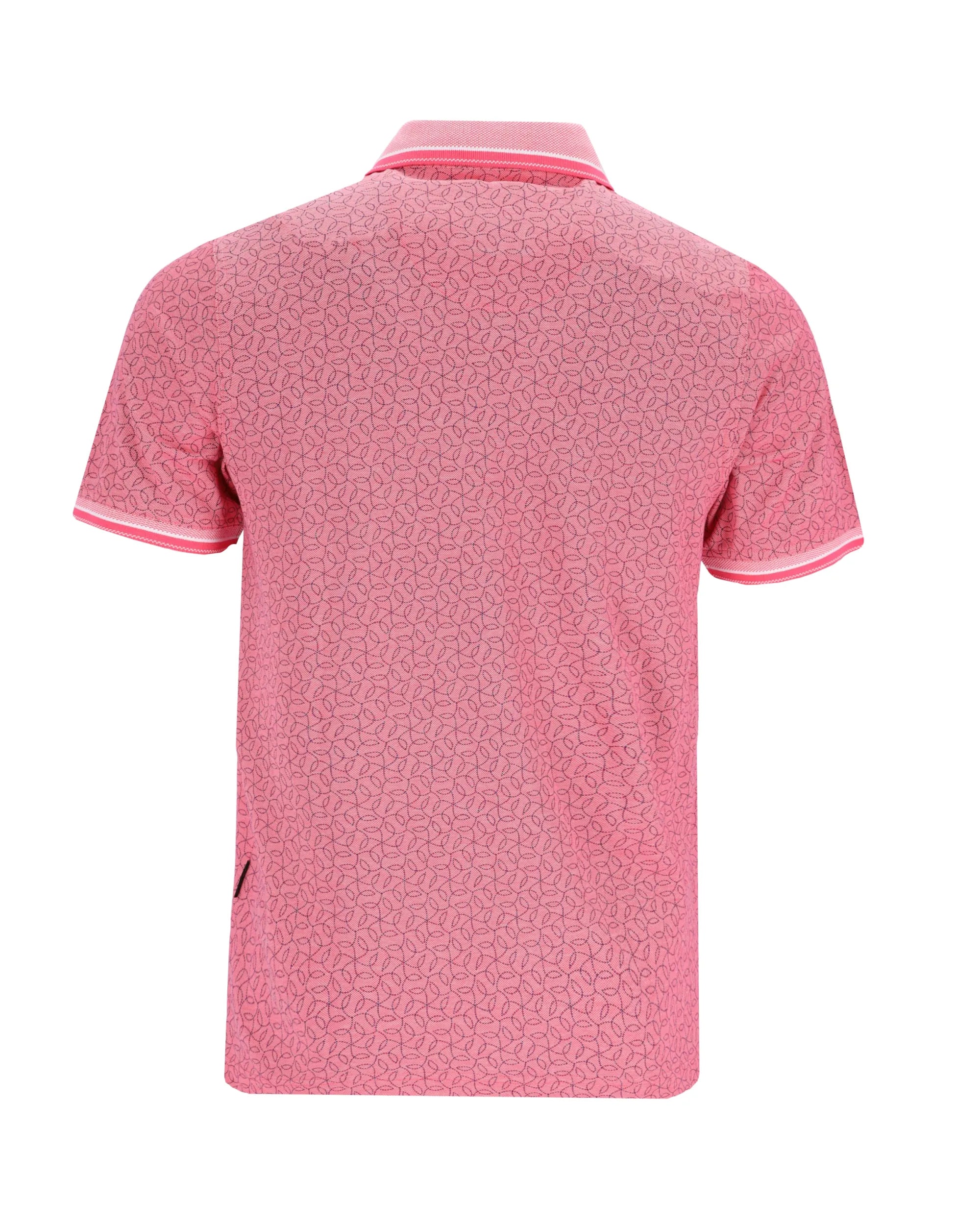 Rosa gesprenkeltes Poloshirt mit kontrastierender Spitze und Kragen, möglicherweise von Tommy Hilfiger.