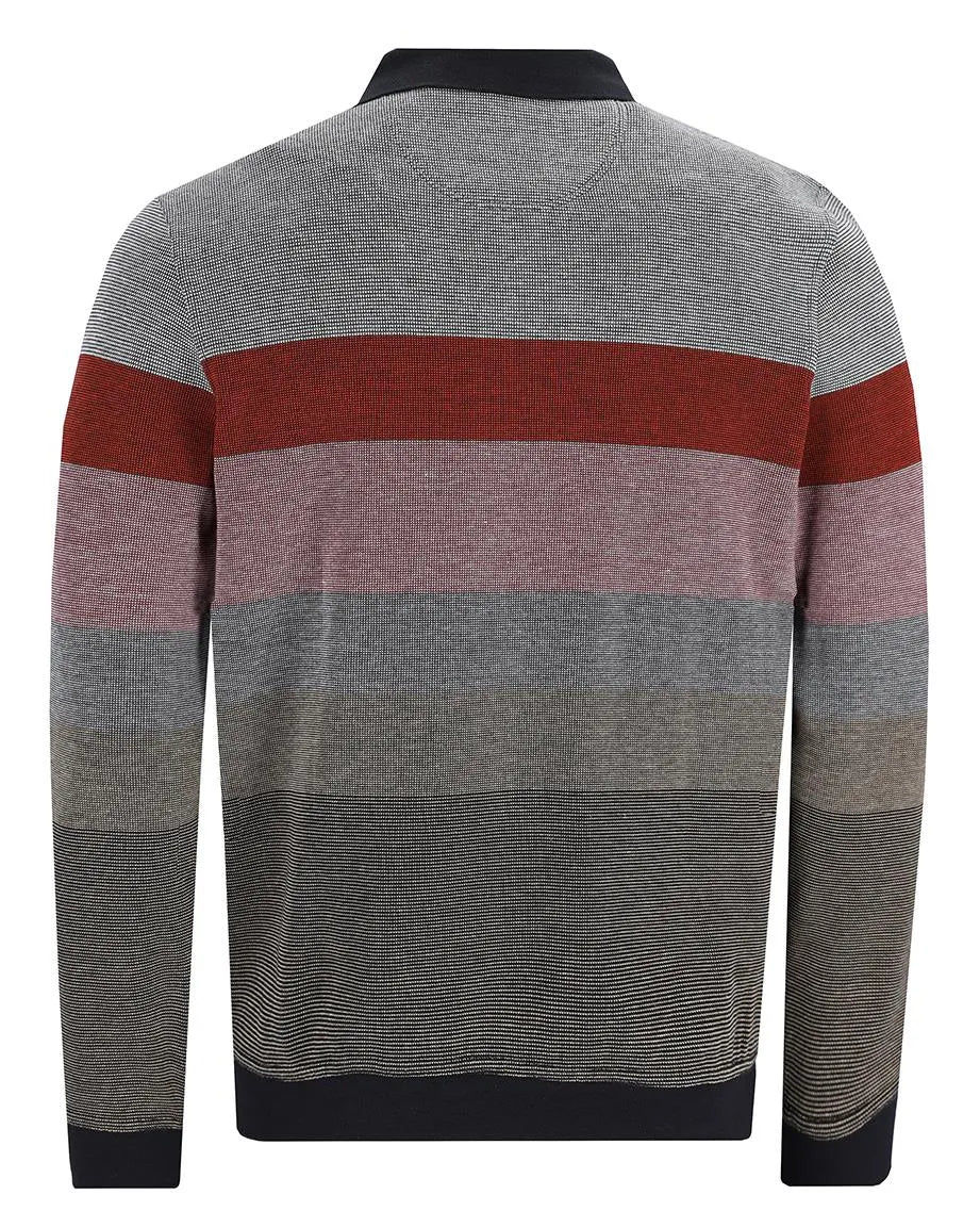 Gestreifter Pullover mit gewelltem Muster und schwarzen Akzenten.
