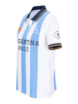 Hellblau weiß gestreiftes poloshirt polopique el polista mit navy kragen ärmel und argentina polo schriftzug
