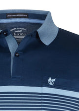 Marineblaues Poloshirt mit weißen Streifen und Vogellogo aus Baumwolljersey.