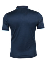 Marineblaues Poloshirt mit kurzen Ärmeln und einem Streifenmuster