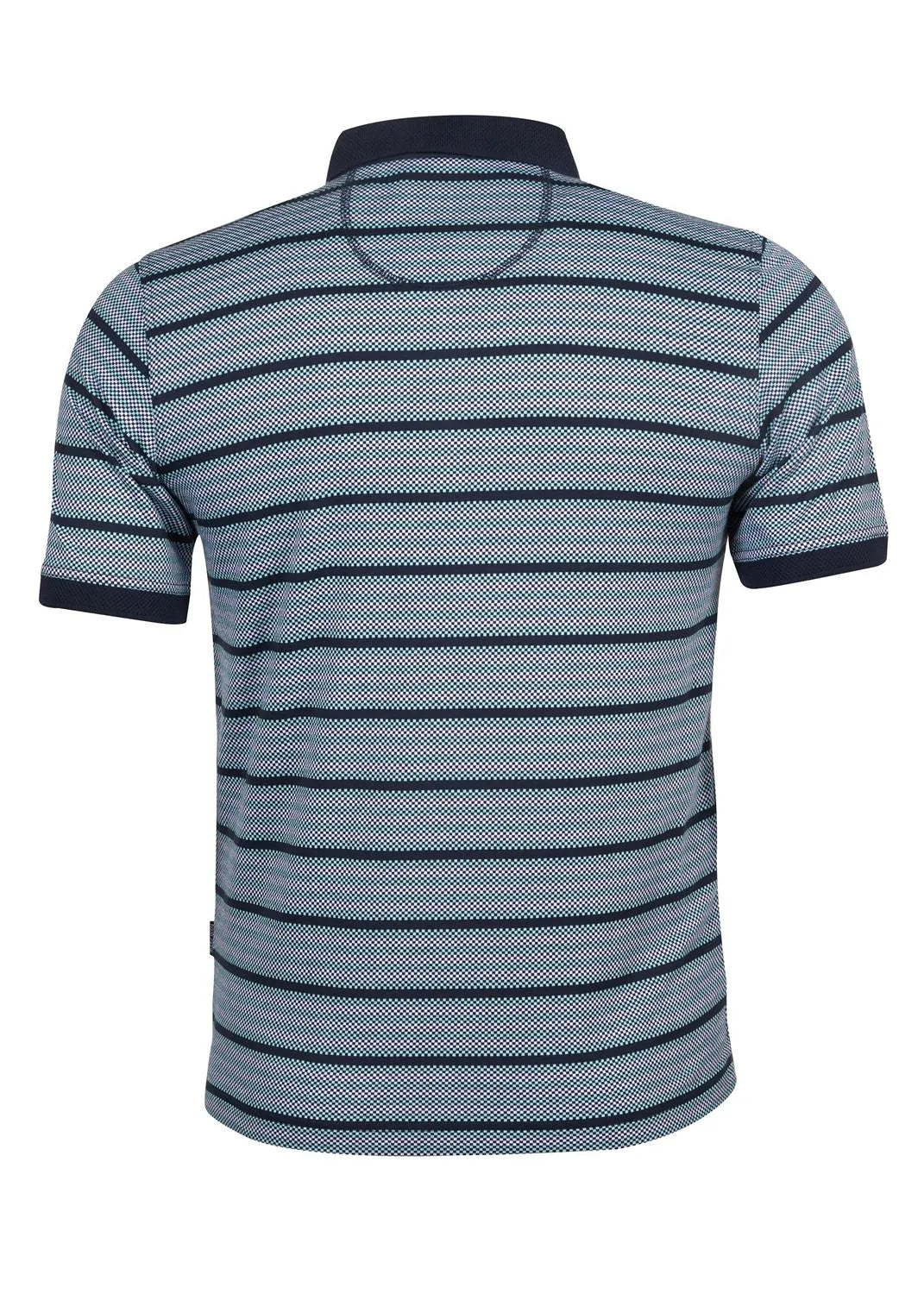 Blau-weiß gestreiftes Poloshirt mit navyfarbenen Akzenten, aus Baumwolle.